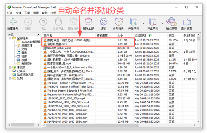IDM自动命名并添加分类