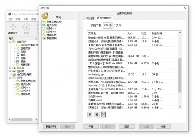 IDM的队列下载页面