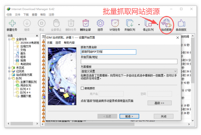 IDM的批量抓取功能