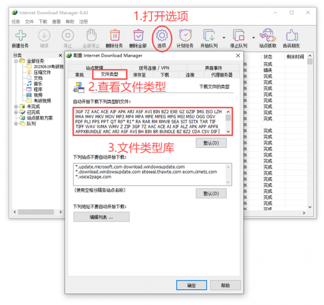 查看IDM文件类型库