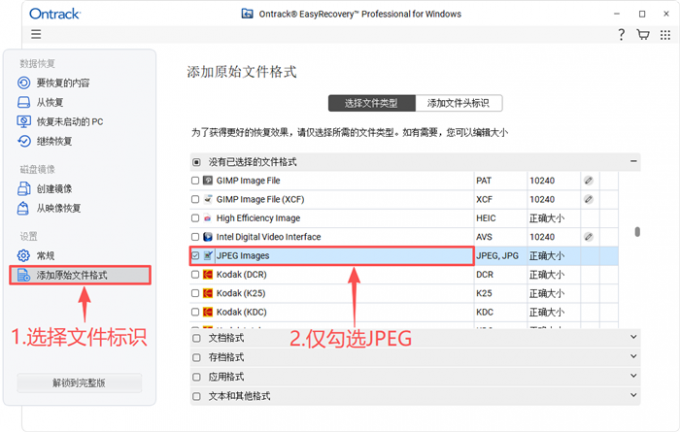 选择具体的文件格式