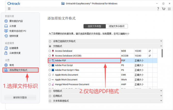 仅勾选PDF文件格式