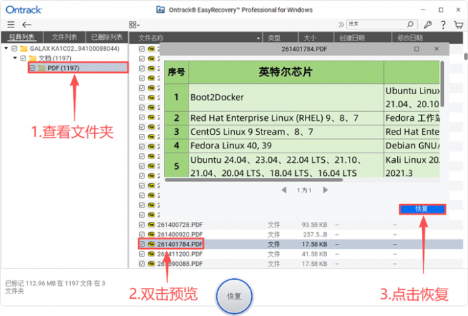 预览并恢复PDF文档