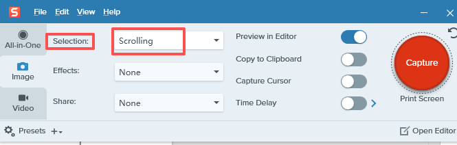 切换滚屏截图模式