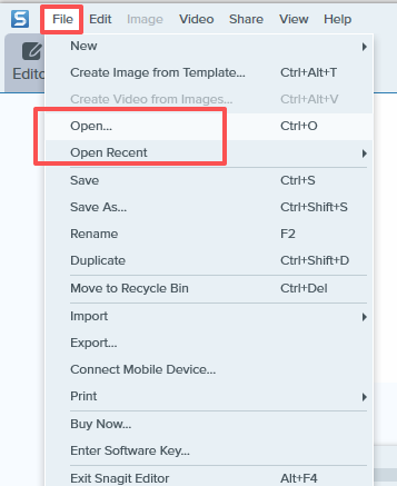 导入视频到Snagit编辑器