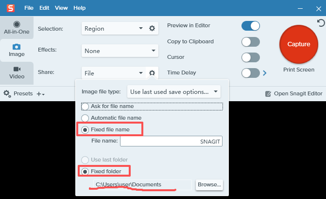 Snagit自动保存位置