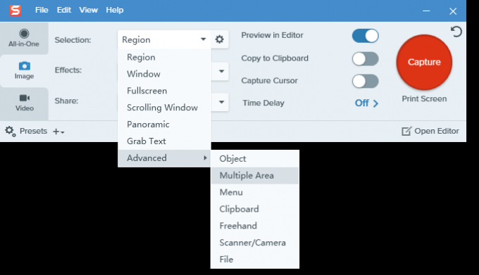 设置多区域截图