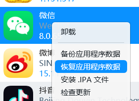 恢复应用程序数据