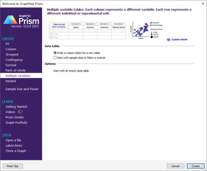 Graphpad Prism数据表