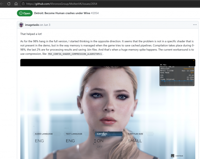 GitHub上针对Mac运行《底特律：化身为人》的讨论