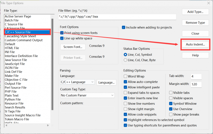 点击【Auto indent】选项