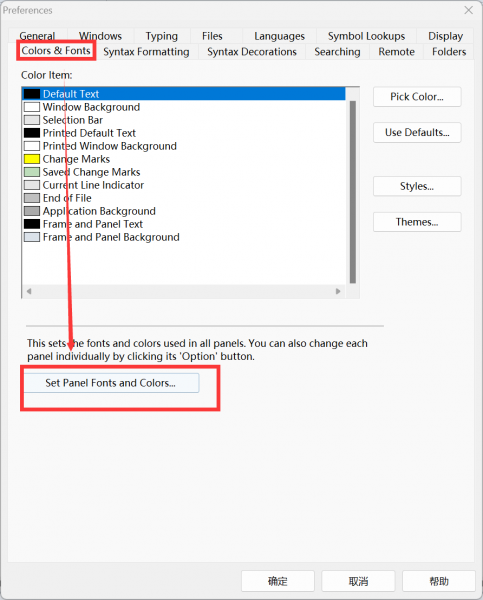点击【Set Panel Fonts and Colors】选项