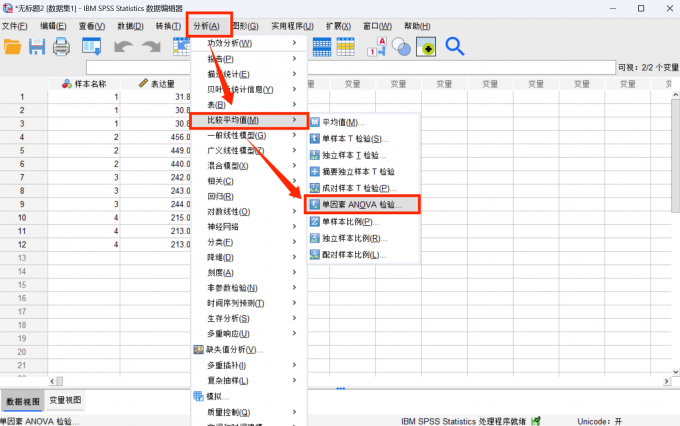 点击进入单因素分析界面