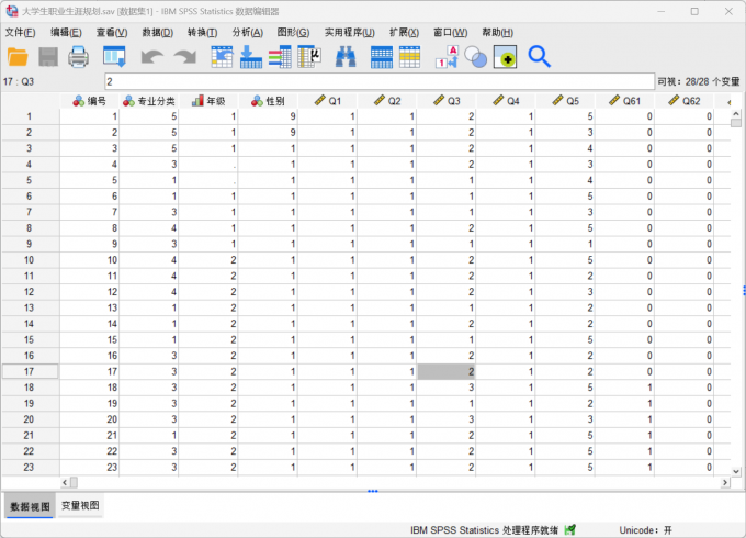 打开SPSS并将数据样本添加到软件中