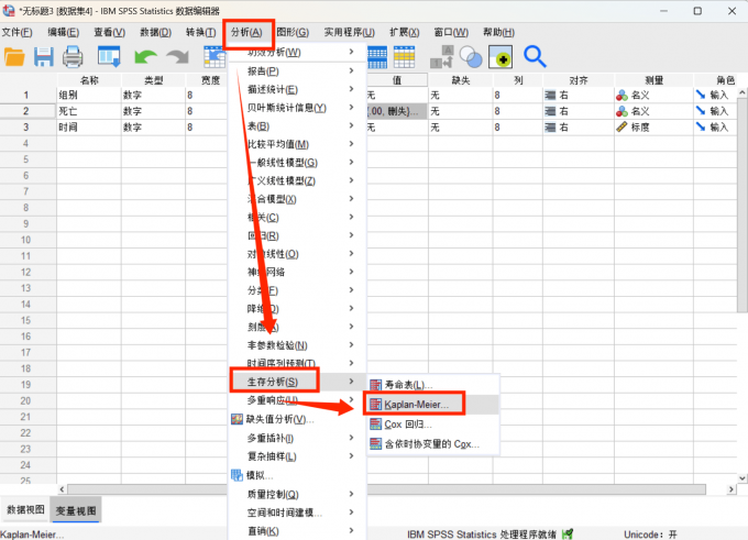 点击进入【Kaplan Meier】界面中