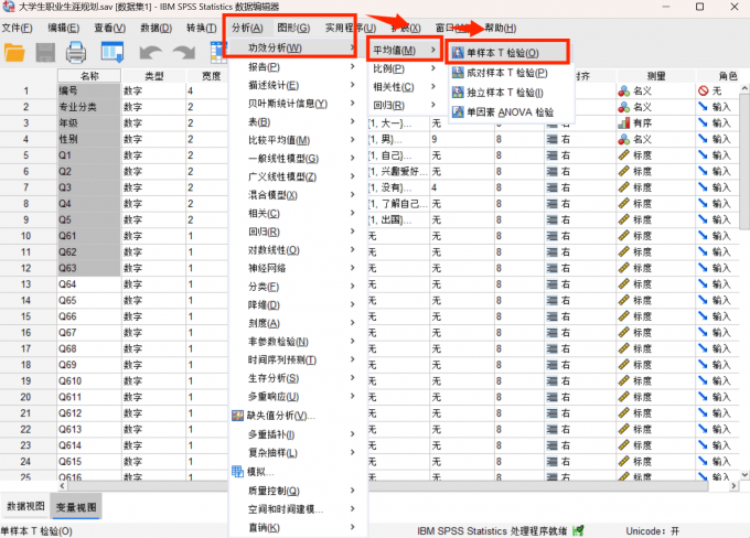 点击进入单样本T检验界面