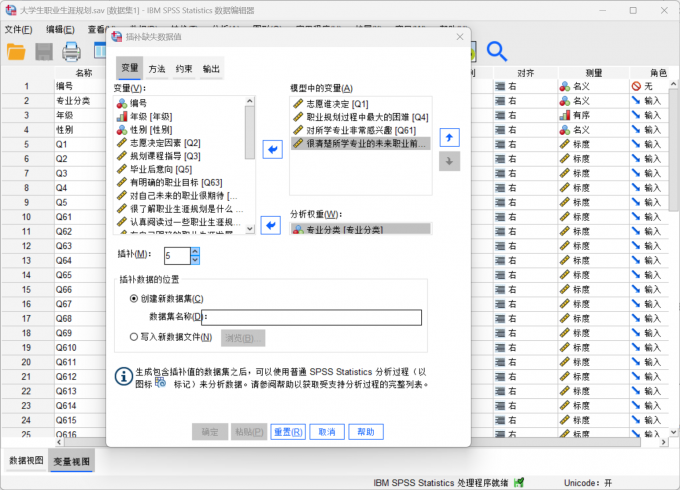 设置插补的缺失值内容