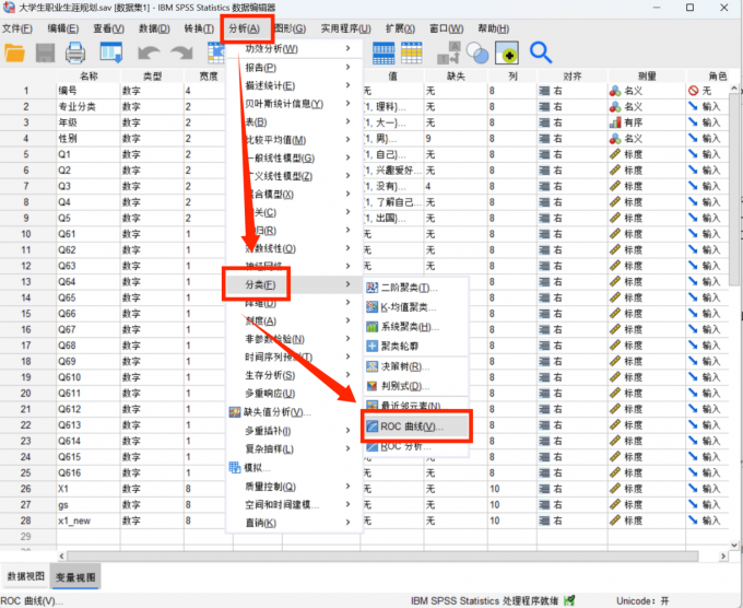 在SPSS中打开ROC曲线选项