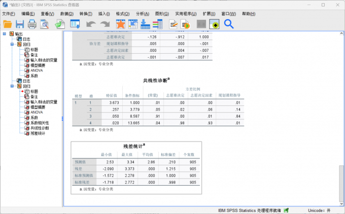 得到残差统计的分析结果