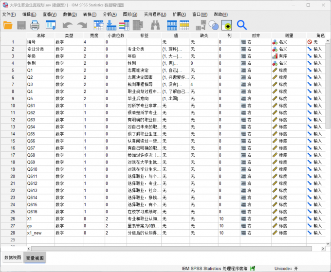 把需要分析的变量数据添加到SPSS中