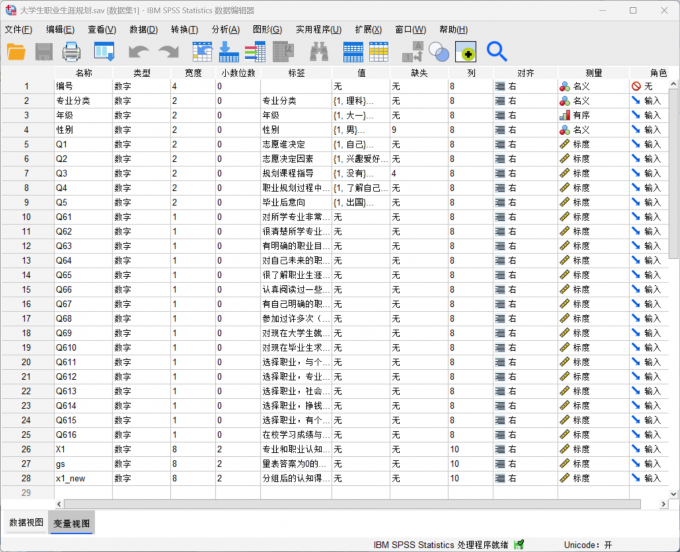 把数据样本录入到SPSS中