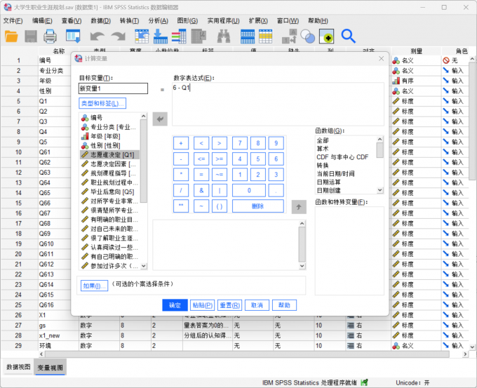 在计算变量中设置数字表达式