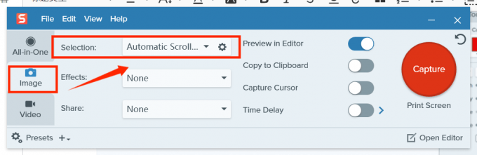 点击设置自动滚动捕获选项