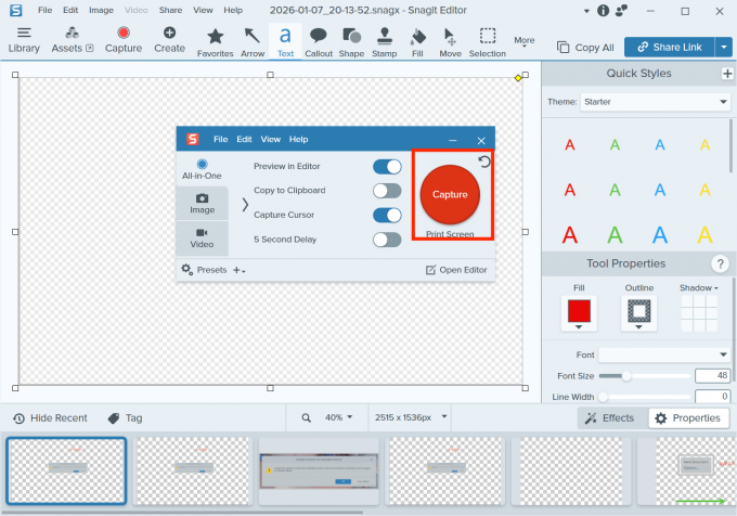 点击进行一键式快捷截图