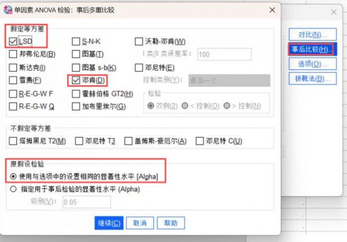 运用LSD方法进行多重比较