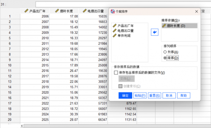 扇叶长度作为排序依据
