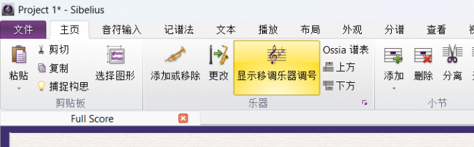 显示移调乐器调号界面