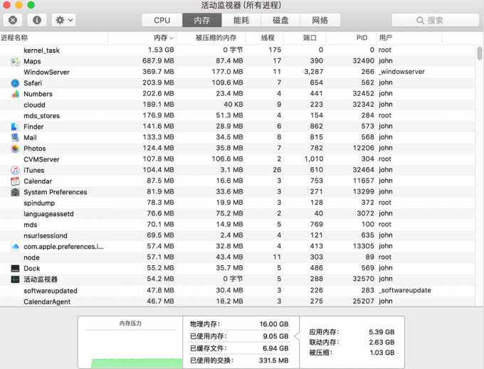 Mac内存使用