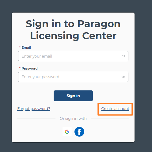 登录Paragon Licensing Center账户
