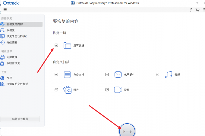选择要恢复的文件类型
