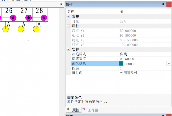 在属性窗口修改线的粗细