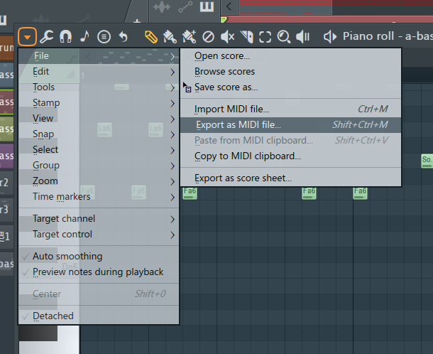 file> export as MIDI files