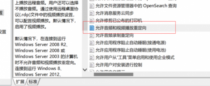 找到允许音频和视频播放重定向选项