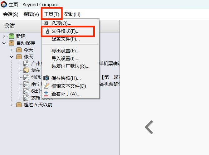 打开文件格式窗口