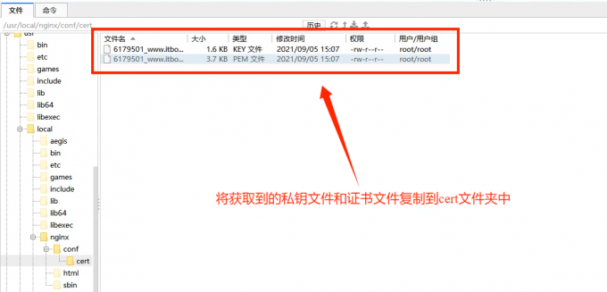 复制SSL证书文件到新建文件夹中