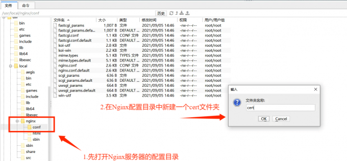 在Nginx配置目录中新建文件夹