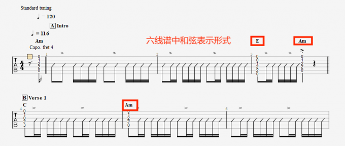 六线谱中和弦表示形式