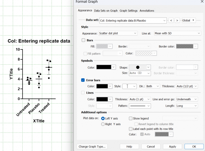 误差线的参数设置