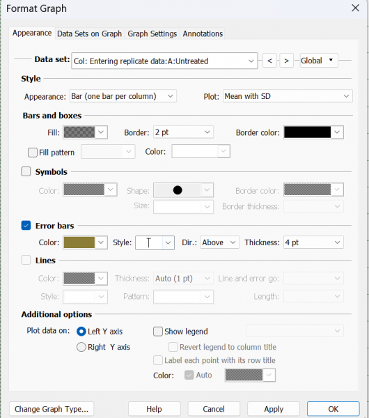 误差线的参数调整