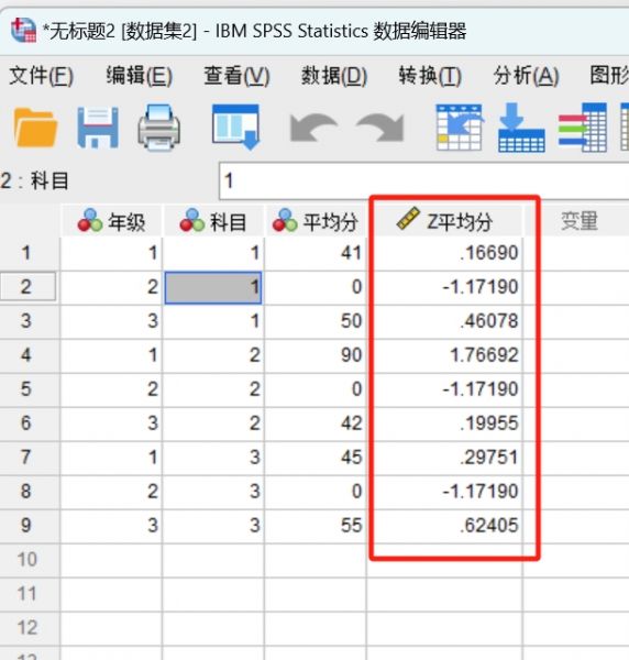 新增“Z平均分”数值列