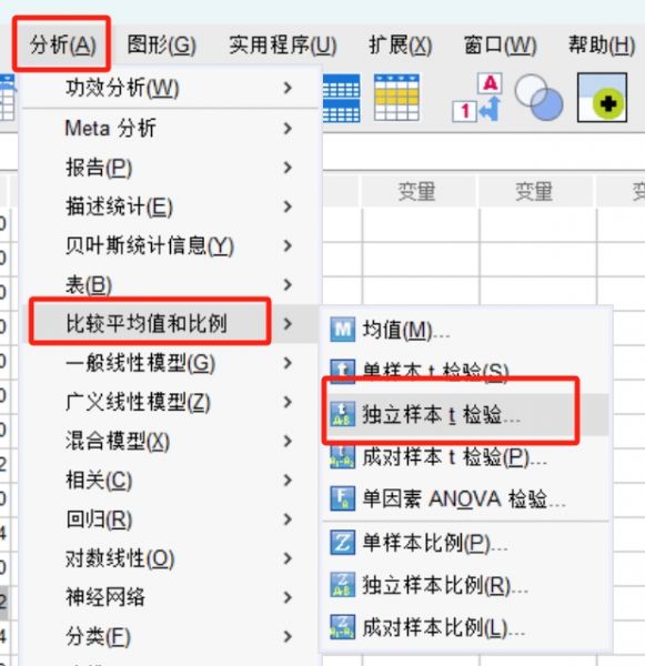 选择“独立样本t检验”选项