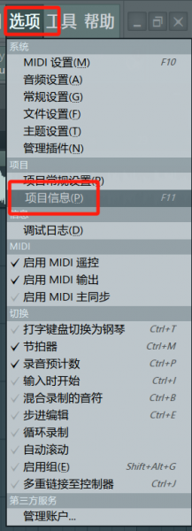 选择“项目信息”选项
