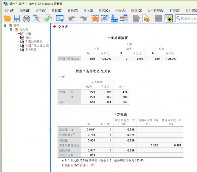 交叉表分析结果