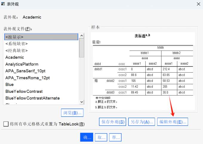 表外观